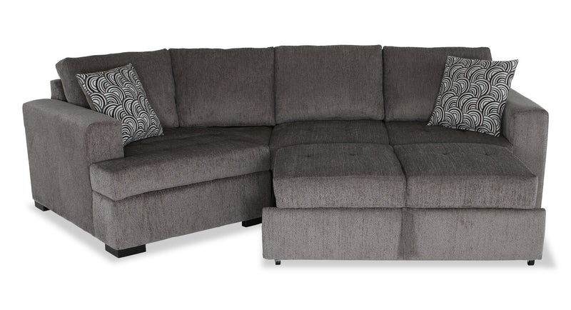 Made in Canada Legend 2-Piece Left-Facing Chenille Fabric Cuddler Sleeper Sectional - Pewter Brown