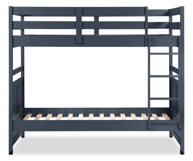 Quinn Bunk Bed with Ladder & Guard Rail for Kids, Blue - Twin/Twin