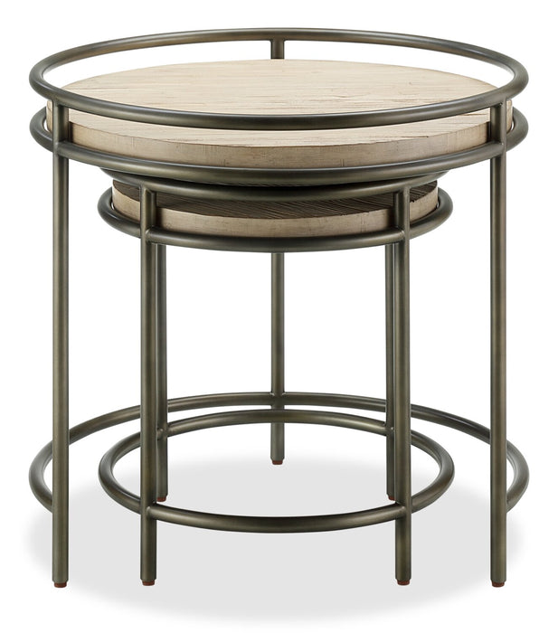 Saxon 24\" Modern Round Nesting End Tables - Natural and Vintage Nickel