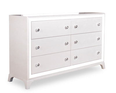 Halo Bedroom 6-Drawer Dresser with LED Light, 58"W x 35"H, Glam - White | Commode somptueuse Halo de 58 po (l) x 35 po (H) à 6 tiroirs avec éclairage à DEL pour la chambre à coucher - blanche