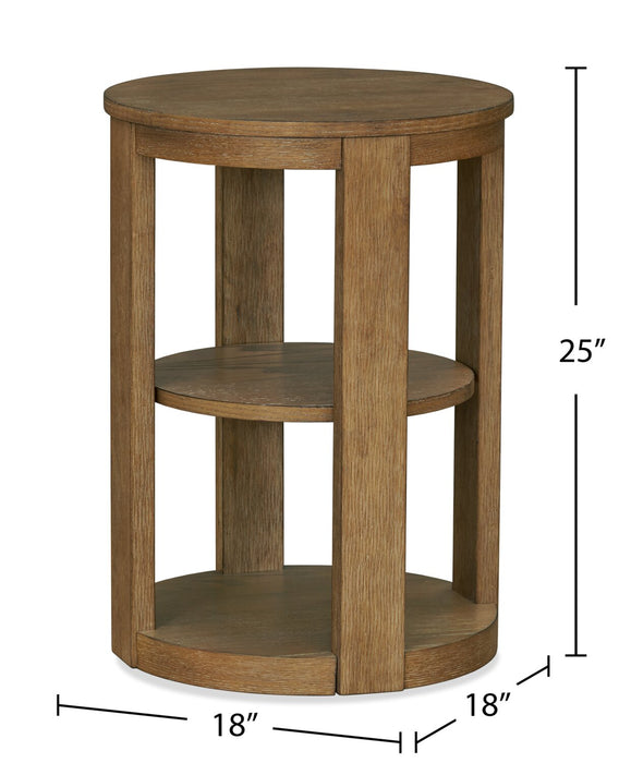 Declan 18\" Modern Round End Table with Shelf – Natural Wood 