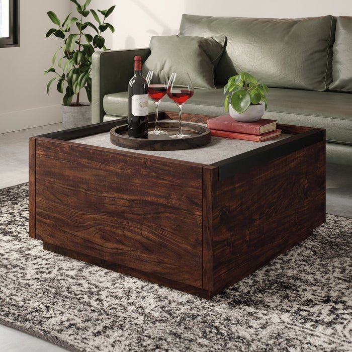 Benson 31” Modern Coffee Table with Storage - Dark Brown and Grey