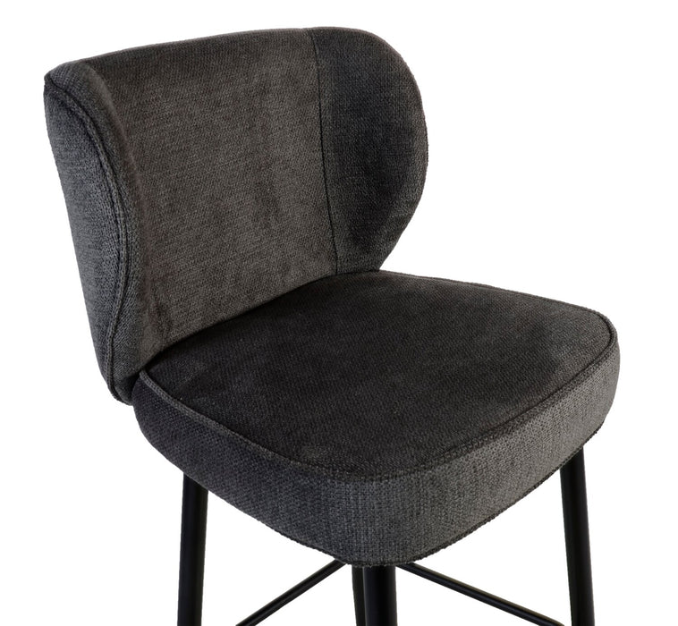 Sara Counter-Height Stool with Velvet-Like Fabric, 26\"H, Metal – Grey