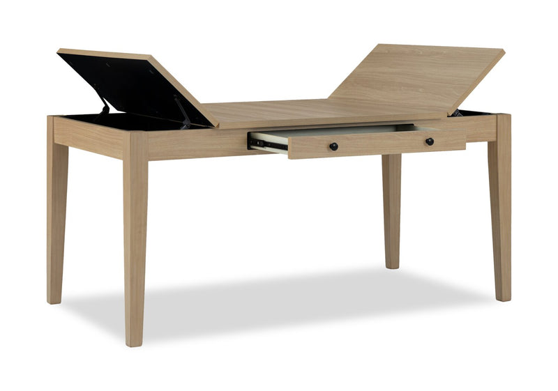 Cove 6pc Dining Table Set with Table, Bench & 4 Chairs, Storage Drawers, Melamine, 66\"W - Natural/Grey