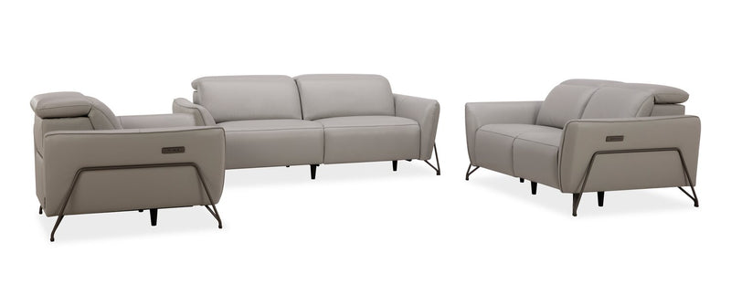 Riviera Top-Grain Genuine Leather Power Reclining Loveseat - Light Grey