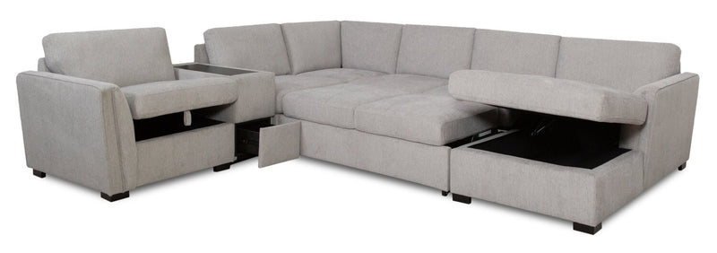 Vault 6-Piece Right-Facing Sectional with Sofa Bed Loveseat, Three Storage Chairs and Storage Chaise - Grey