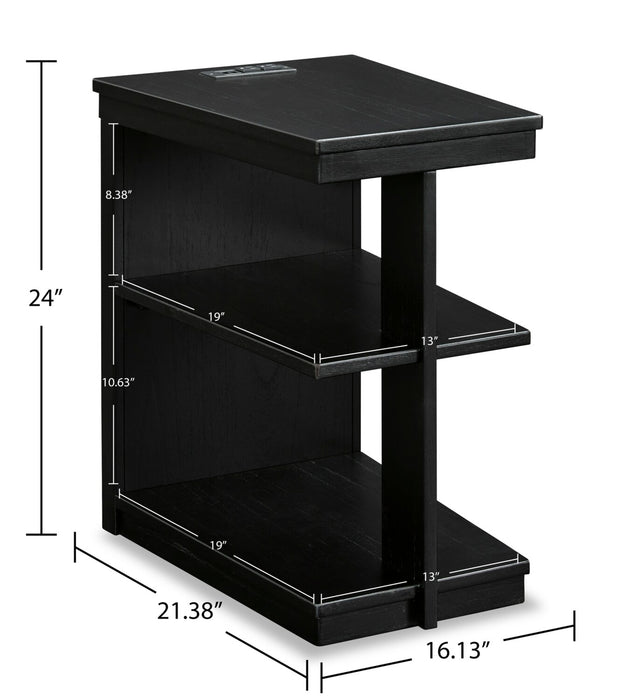 Julian 16” Contemporary Chairside Table with USB Ports - Black
