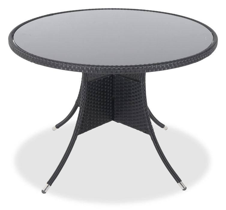 Arizona Outdoor Patio Table - Hand-Woven Resin Wicker, Round Tempered Glass Table Top, UV & Weather Resistant - Black