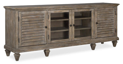 Baron 82” Rustic Pine TV Stand with Storage and Cable Management for TVs up to 90” - Dovetail Grey | Meuble pour téléviseur rustique Baron de 82 po en pin avec rangement et système de gestion des