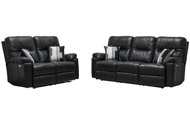 Made in Canada Dawson 64\" Genuine Leather Power Reclining Loveseat with USB Port and Accent Pillows – Black