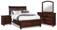 Chelsea 6pc Bedroom Set with Storage Bed, Dresser, Mirror & Nightstand, Cherry Brown - Queen Size 