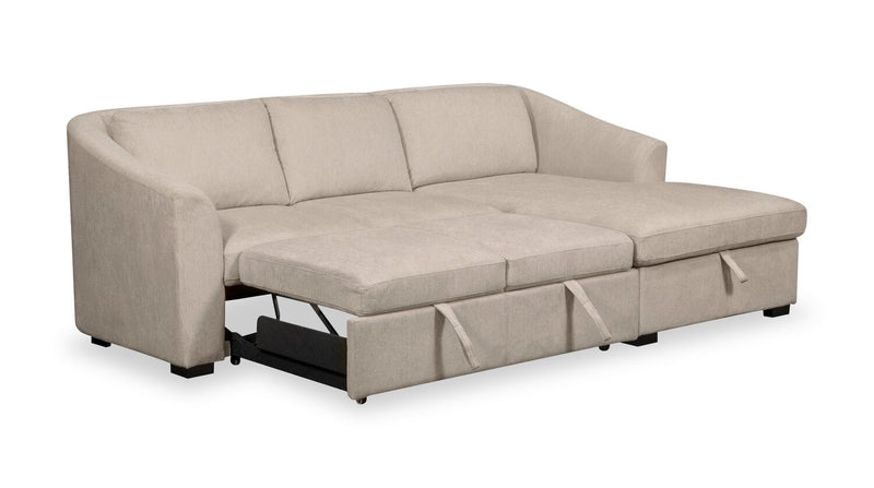 Envy 2-Piece Right-Facing Chenille Fabric Sleeper Sectional with Storage Chaise - Almond Beige