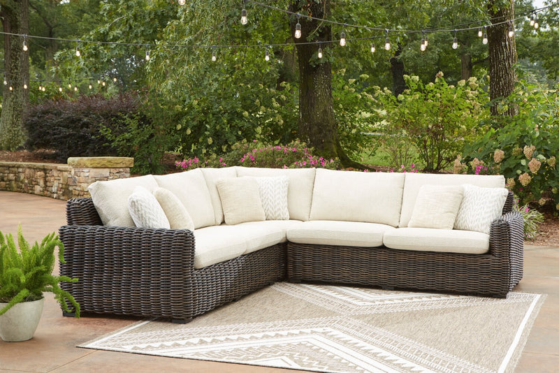 Halifax 3-Piece Outdoor Patio Set with 2 Loveseats & Corner Chair, UV & Weather Resistant - Beige/Brown