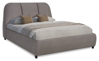 Mave Upholstered Platform Bed in Grey Velvet Fabric - Queen Size 