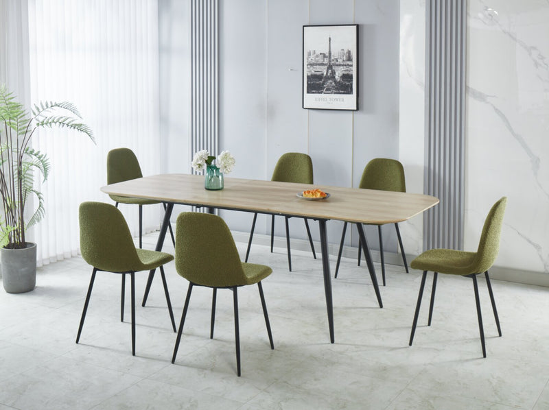 Joss 7pc Dining Set with Table & 6 Chairs - 63-86.5\"W Butterfly Extension, Metal  - Natural/Green
