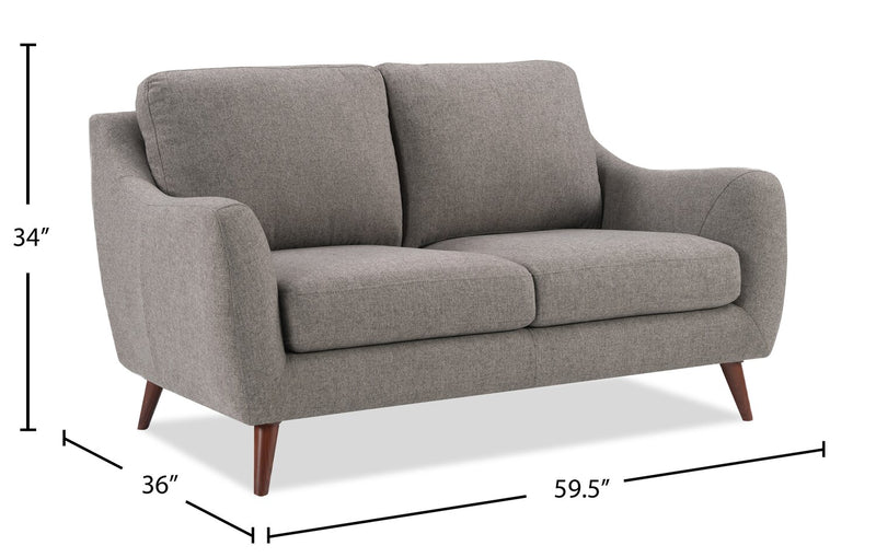 Ivy 59.5\" Fabric Loveseat with Removable Back Cushions- Grey
