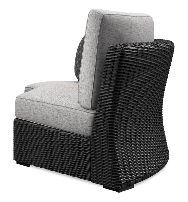 Jasper Outdoor Patio Corner Chair - Resin Wicker, Nuvella Fabric, UV & Weather Resistant - Grey/Black