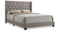 Brady Upholstered Wingback Bed in Light Grey Fabric with Nailhead Design, Button Tufted - Full Size 