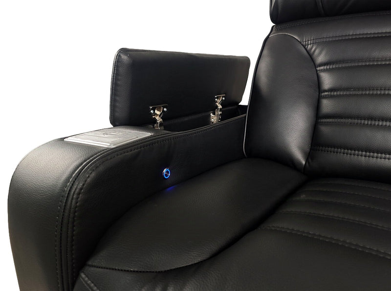 Zen 5-Piece Faux Leather Home Theatre Power Reclining Sectional with Massage and Two Storage Consoles - Black