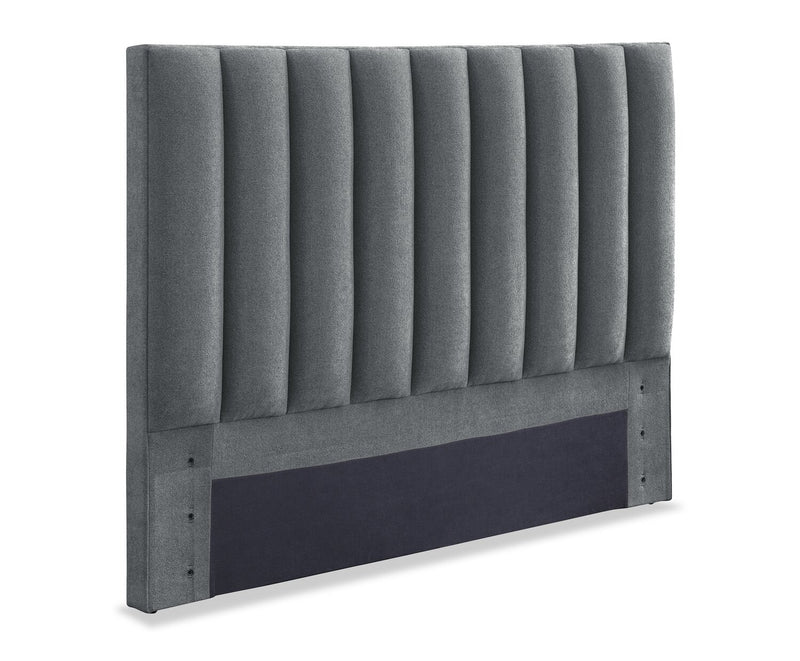 Amos Upholstered Headboard in Charcoal Fabric, Channelled - Queen Size