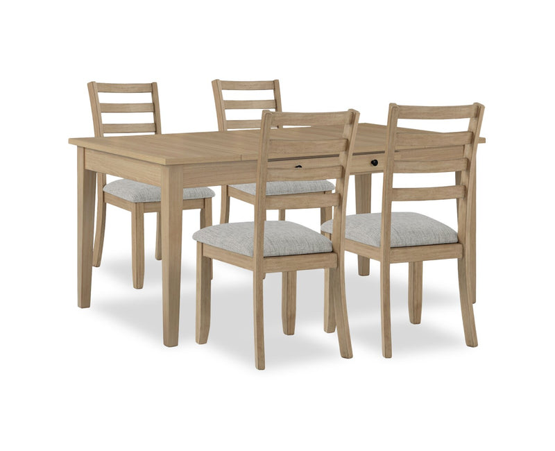 Cove 5pc Dining Table Set with Table & 4 Chairs, Storage Drawers, Melamine, 66\"W - Natural/Grey
