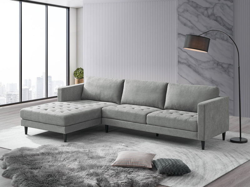 Metro 2-Piece Left-Facing Fabric Sectional with Chaise and Tufted Seat Cushions - Grey