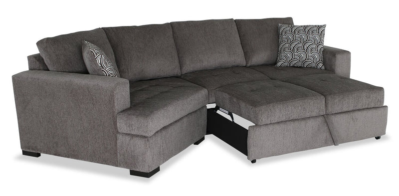 Made in Canada Legend 2-Piece Left-Facing Chenille Fabric Cuddler Sleeper Sectional - Pewter Brown