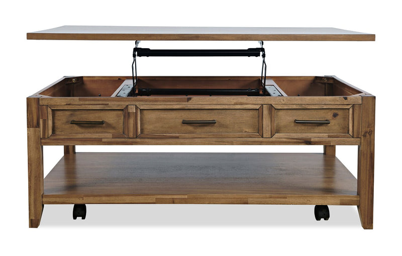 Nathan 47.25\" Rustic Lift Top Coffee Table with Storage and Casters - Light Brown
