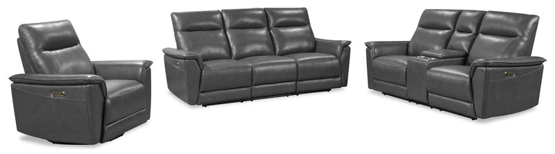 Chateau d’Ax Angelo 84.25\" Genuine Leather Power Reclining Sofa with Power Headrests - Grey