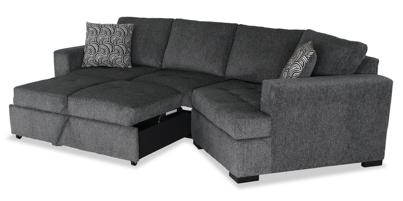Made in Canada Legend 2-Piece Right-Facing Chenille Fabric Cuddler Sleeper Sectional - Pepper Grey