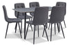 Arlo 7pc Dining Set with Table & 6 Charcoal Chairs, Sintered Stone & Metal, 55\"W - Charcoal & Grey/Black