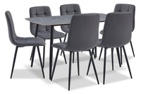 Arlo 7pc Dining Set with Table & 6 Charcoal Chairs, Sintered Stone & Metal, 55