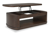 Vernon 56” Modern Solid Wood Lift Top Coffee Table with Storage, Shelf and Casters - Dark Brown 