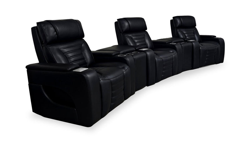 Zen 5-Piece Faux Leather Home Theatre Power Reclining Sectional with Massage and Two Storage Consoles - Black