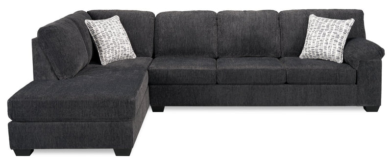 Made in Canada Morgan 2-Piece Left-Facing Chenille Fabric Sofa Bed Sectional with Accent Pillows - Grey