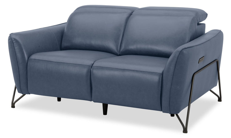 Riviera Top-Grain Genuine Leather Power Reclining Loveseat - Blue