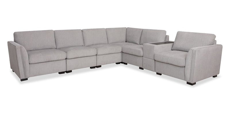 Vault 7-Piece Sectional with Five Storage Chairs and Storage USB Console - Grey