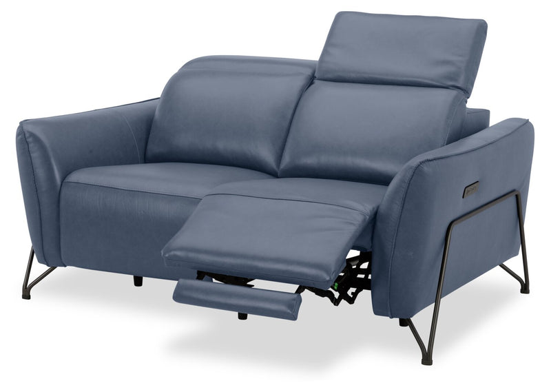 Riviera Top-Grain Genuine Leather Power Reclining Loveseat - Blue