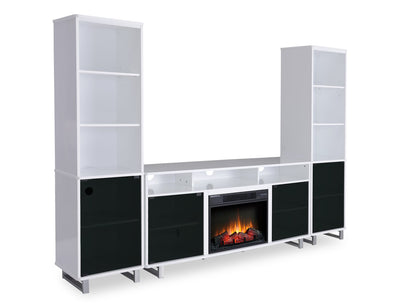Ignatius Modern 3-Piece Entertainment Centre with Electric Fireplace and Storage for TVs up to 70"- White | Meuble audio-vidéo moderne Ignatius 3 pièces avec foyer électrique et rangement pour téléviseurs jusqu’à 70 po - blanc