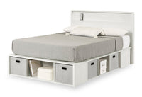 Everley Platform Bed Set with Panel Headboard, Built-in Storage & Baskets, White - Full Size 