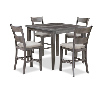 Krew 5pc Counter-Height Dining Set with Table & 4 Chairs,  42"W - Grey | Ensemble de salle à manger Krew 5 pièces de hauteur comptoir avec table de 42 po (L) et 4 chaises - gris