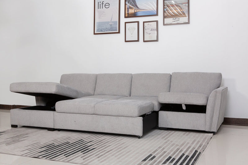 Vault 3-Piece Left-Facing Sectional with Sofa Bed Loveseat, Storage Chaise and Storage Chair - Grey
