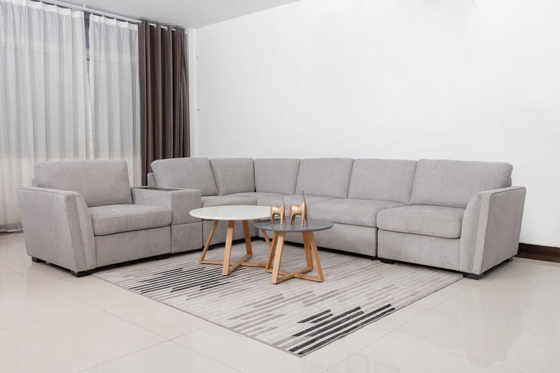 Vault 6-Piece Sectional with Sofa Bed Loveseat and Three Storage Chairs - Grey