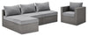Morris 5-Piece Outdoor Patio Set with 3 Armless Chairs, Ottoman & Chair - Hand-Woven Resin Wicker, Olefin Fabric, UV & Weather Resistant - Grey