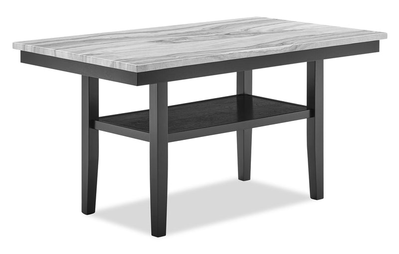 Libra 6pc Dining Set with Table, Bench & 4 Chairs, Marble-Look Top, 60\"W - Black/Grey