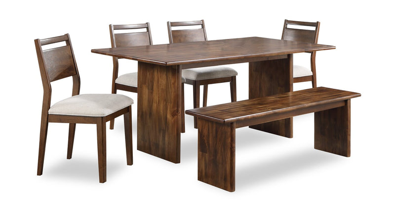 Vale 6pc Dining Set with Table, Bench & 4 Chairs, Wood, 72\"W - Brown & Beige