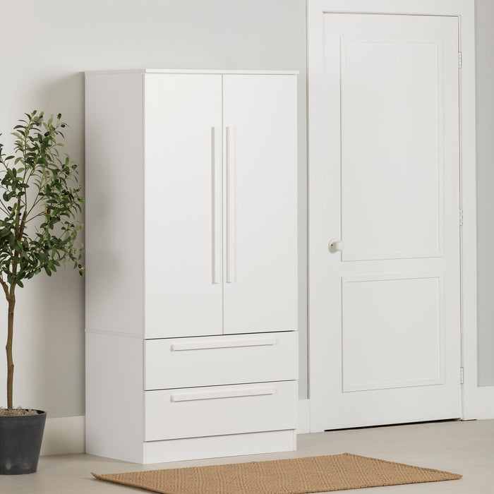 Alex Bedroom 2-Drawer Chest with Storage Cabinet, 33\"W x 68.5\"H - White