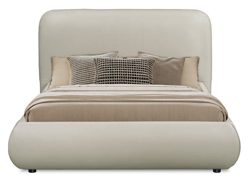 Luka Upholstered Platform Bed in Taupe Vegan-Leather Fabric, Modern - Full Size