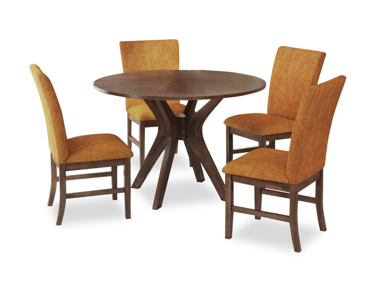 Rain 5pc Dining Set with Table & 4 Orange Chairs, 45\"W Round - Orange/Brown