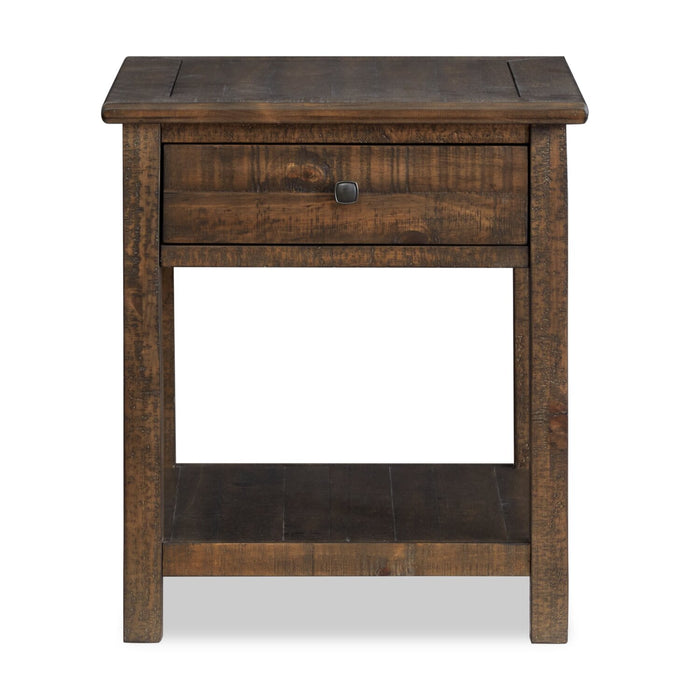 Edwin 22” Country Pine End Table with Storage - Homestead Brown